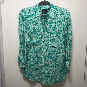 Seafoam green and cream patterned blouse